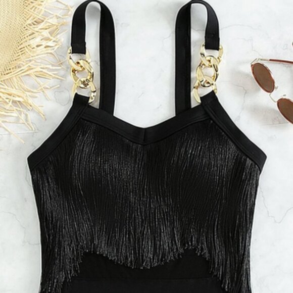 Fringe with mesh detailed One Piece Swimsuit black - Picture 7 of 7
